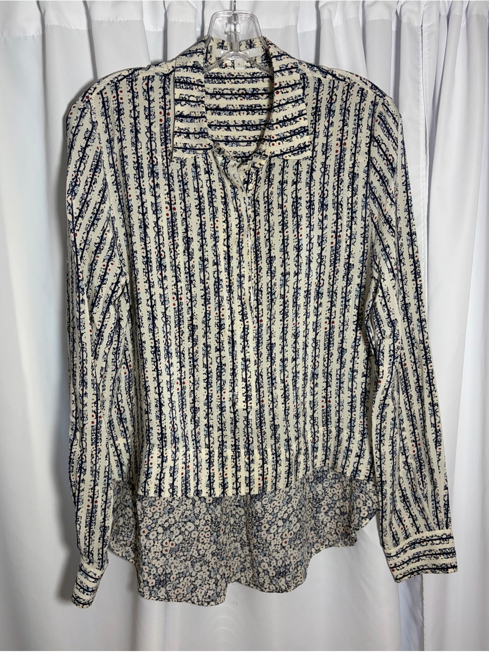 DEREK LAM 10 CROSBY Silk Blue & Red Striped Floral Long Sleeve Blouse size 6